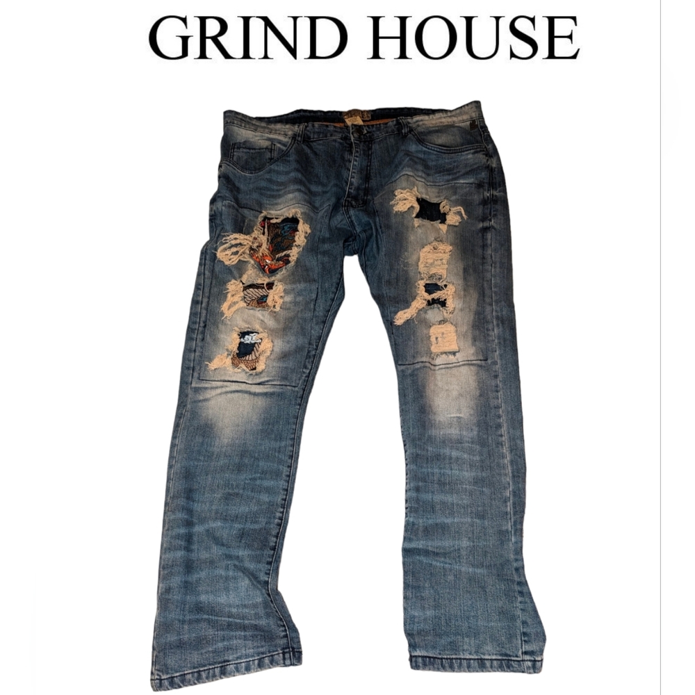 Rare Grindhouse Dragon Embroidered Distressed Hip-hop, Hippie, Skateboard Denim